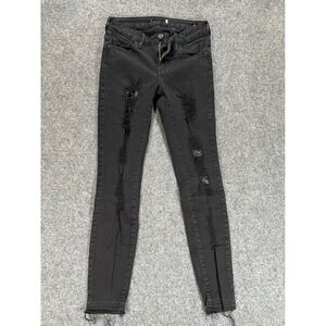 Guess Black Distressed Sequin Skinny Jeans Size 26 Raw Hem W82AJ3R15Y1